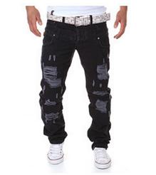 Spring and summer new men's double waist hole broken leisure trousers