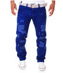 Spring and summer new men's double waist hole broken leisure trousers