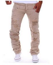 Spring and summer new men's double waist hole broken leisure trousers