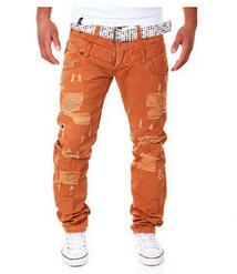 Spring and summer new men's double waist hole broken leisure trousers