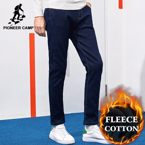 Pioneer Camp thick fleece men winter pants brand clothing thick solid dark blue warm jeans male heavyweight trousers ANZ710003