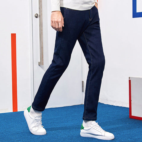 Pioneer Camp thick fleece men winter pants brand clothing thick solid dark blue warm jeans male heavyweight trousers ANZ710003