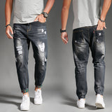 2018 New Men's Fashion Summer Thin Section Holes Jeans Stretch Korean Trend Slim Jeans Men's Casual Harlan Pants CL4656.