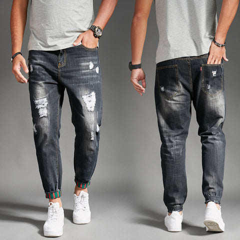 2018 New Men's Fashion Summer Thin Section Holes Jeans Stretch Korean Trend Slim Jeans Men's Casual Harlan Pants CL4656.