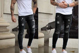 slim fit with Pleated Washed streetwear jeans 2018 skinny blue Jeans Trousers for Man New Men Ripped holes Denim jeans pants men