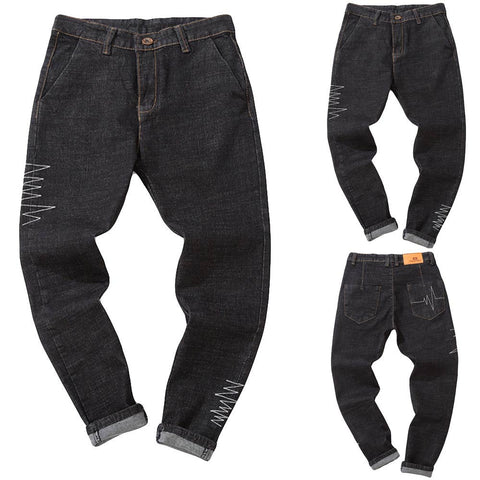 Men's Casual Autumn Denim Cotton Vintage Wash Hip Hop Work Trousers Jeans Pants