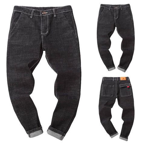 Men's Casual Autumn Denim Cotton Vintage Wash Hip Hop Work Trousers Jeans Pants