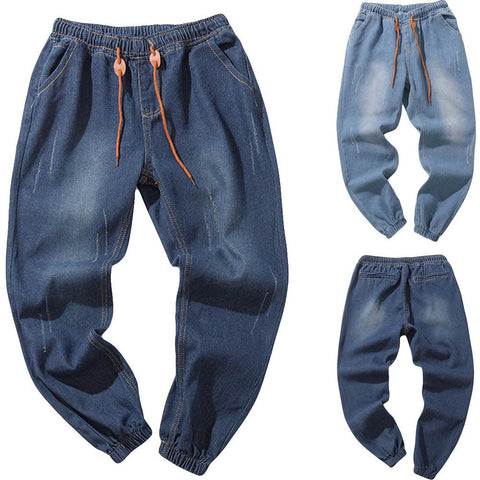 Men's Casual Autumn Denim Cotton Vintage Wash Hip Hop Work Trousers Jeans Pants