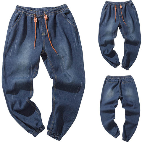 Men's Casual Autumn Denim Cotton Vintage Wash Hip Hop Work Trousers Jeans Pants