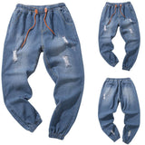 Men's Casual Autumn Denim Cotton Vintage Wash Hip Hop Work Trousers Jeans Pants