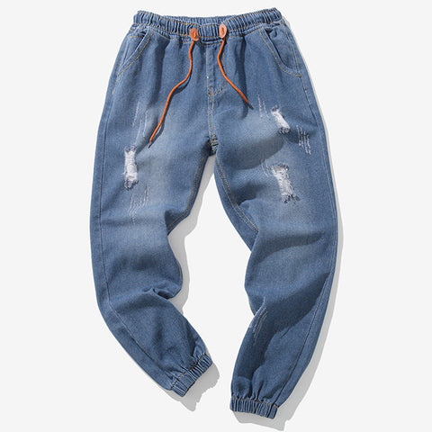 Men's Casual Autumn Denim Cotton Vintage Wash Hip Hop Work Trousers Jeans Pants