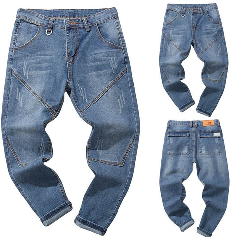 Men's Casual Autumn Denim Cotton Vintage Wash Hip Hop Work Trousers Jeans Pants