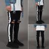 Men's Denim Embroidery Cotton Straight Hole Pocket Trouser Distressed Jeans Pant